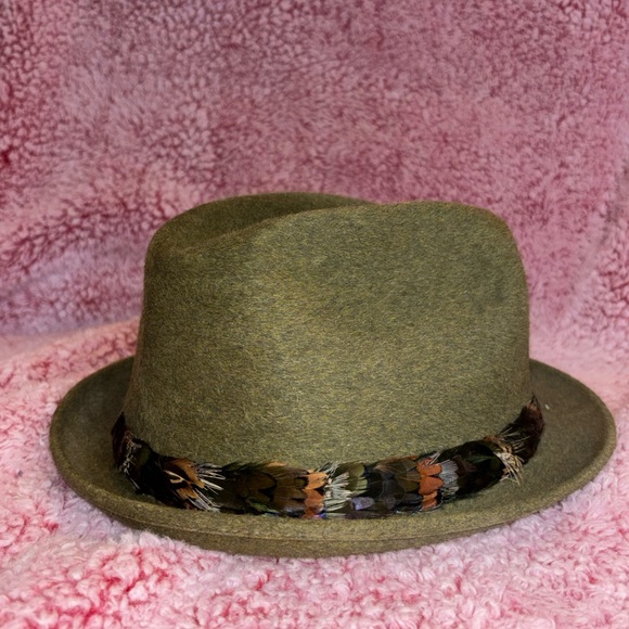 Vtg Dobbs Game Bird  Fedora Hat Feather Band Olive Green Size 7 1/4 - Picture 9 of 9